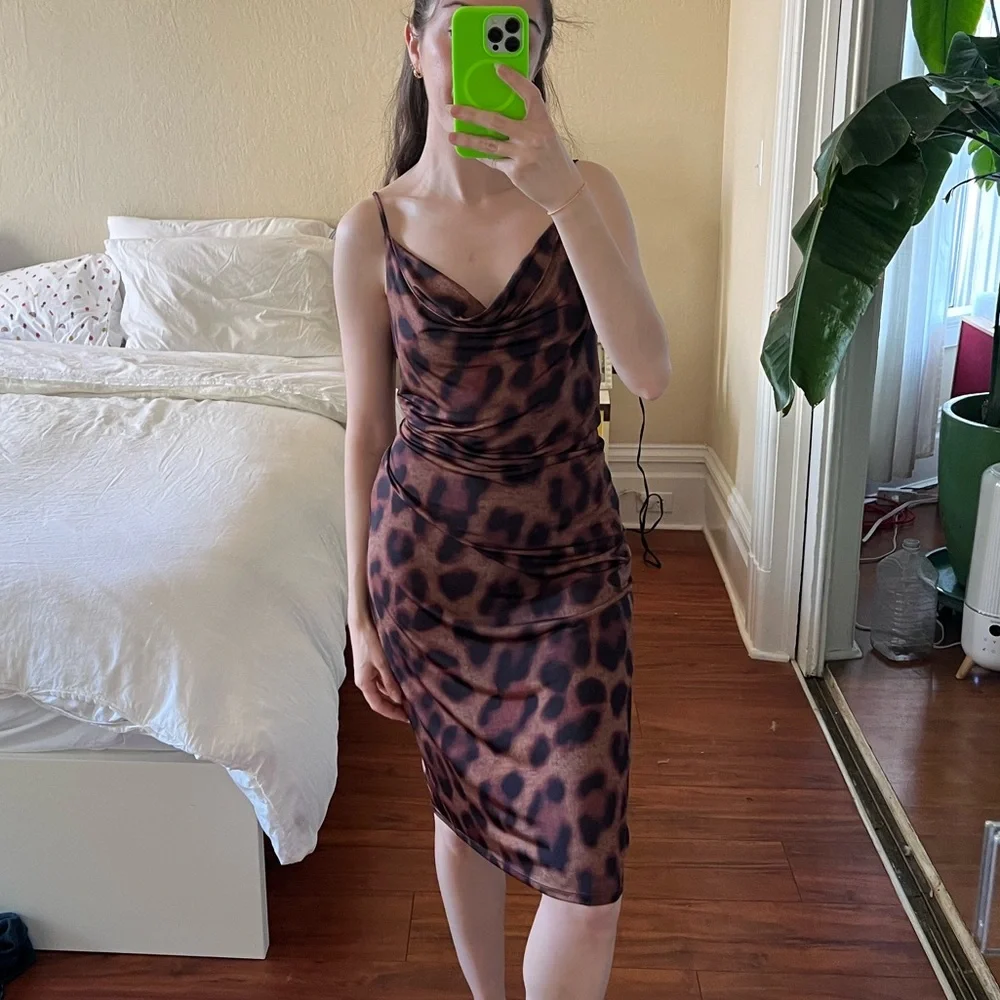 L’agence Cowl Neck Leopard Slip Dress - Picture 2 of 10